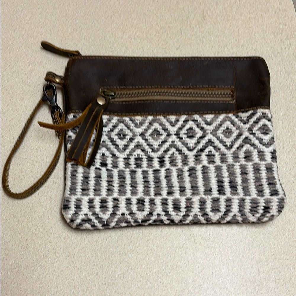 Myra Bag Brown and Cream Clutch Wristlet